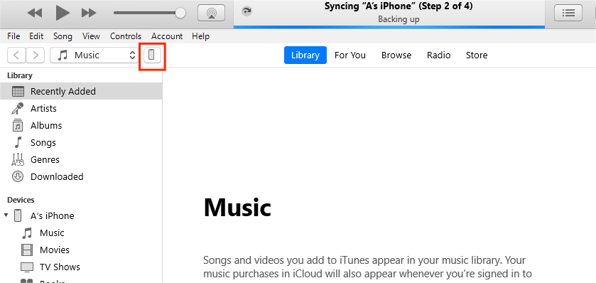 Click On The Iphone Icon Located At The Top Left Corner Of Itunes