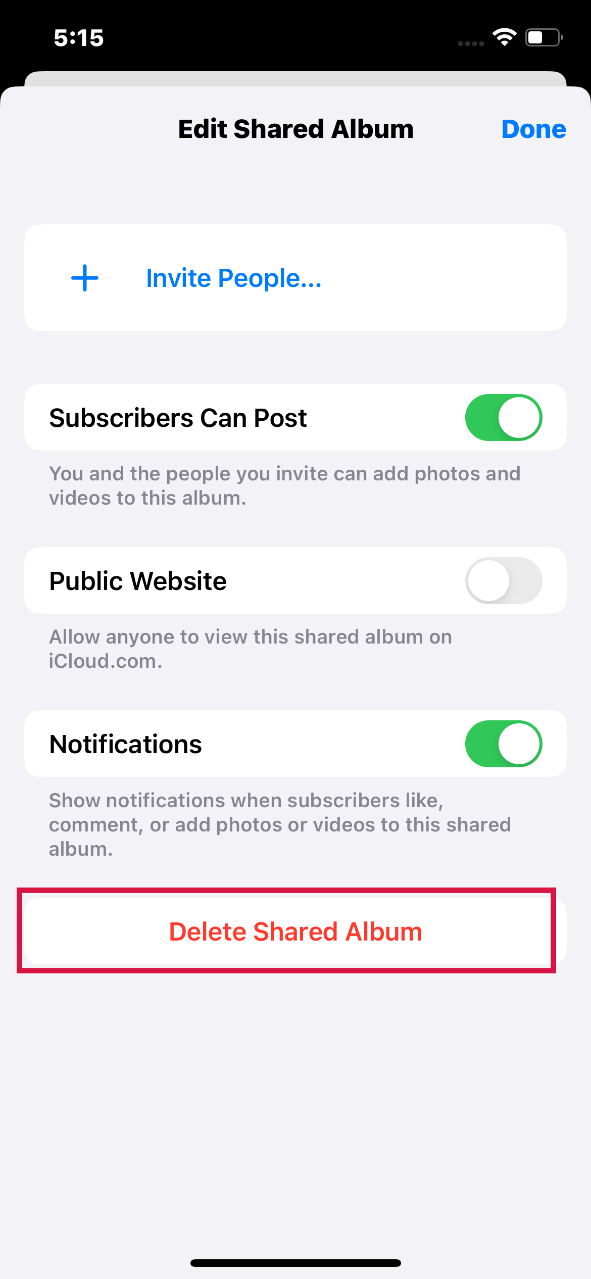 Delete Shared Album