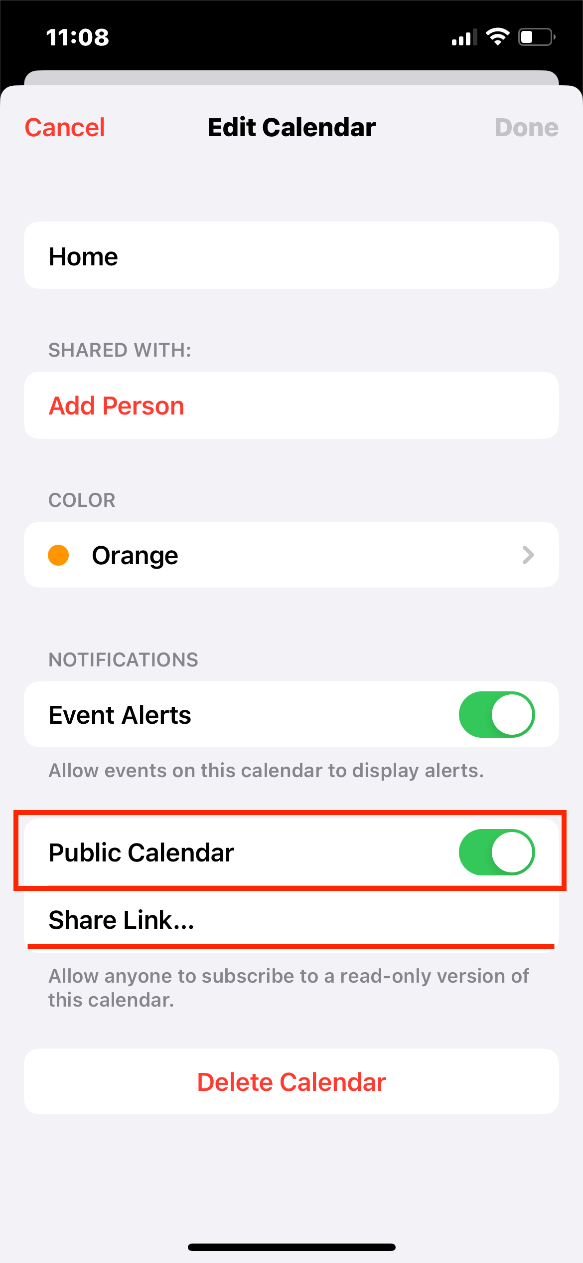 Iphone Public Calendar Off Share Link
