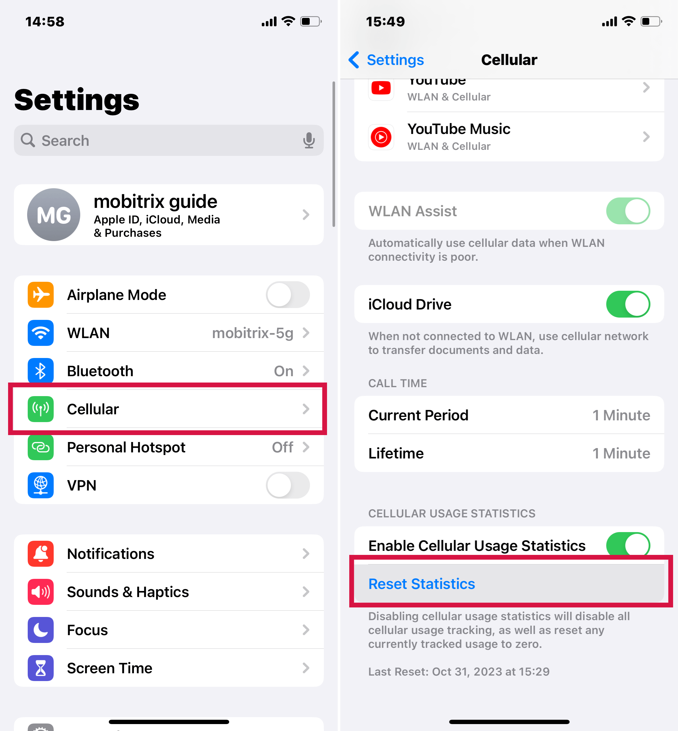 Reset Data Usage Statistics on iPhone Settings