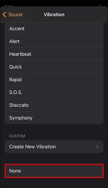 Select None to Disable the Vibration