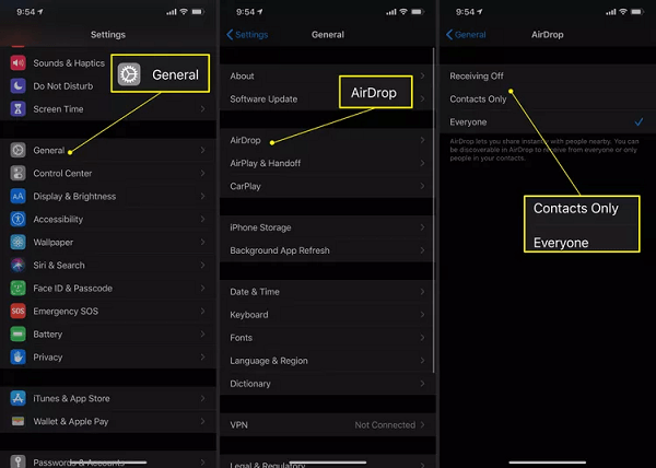 Navigate to Airdrop From Your Device's Settings App
