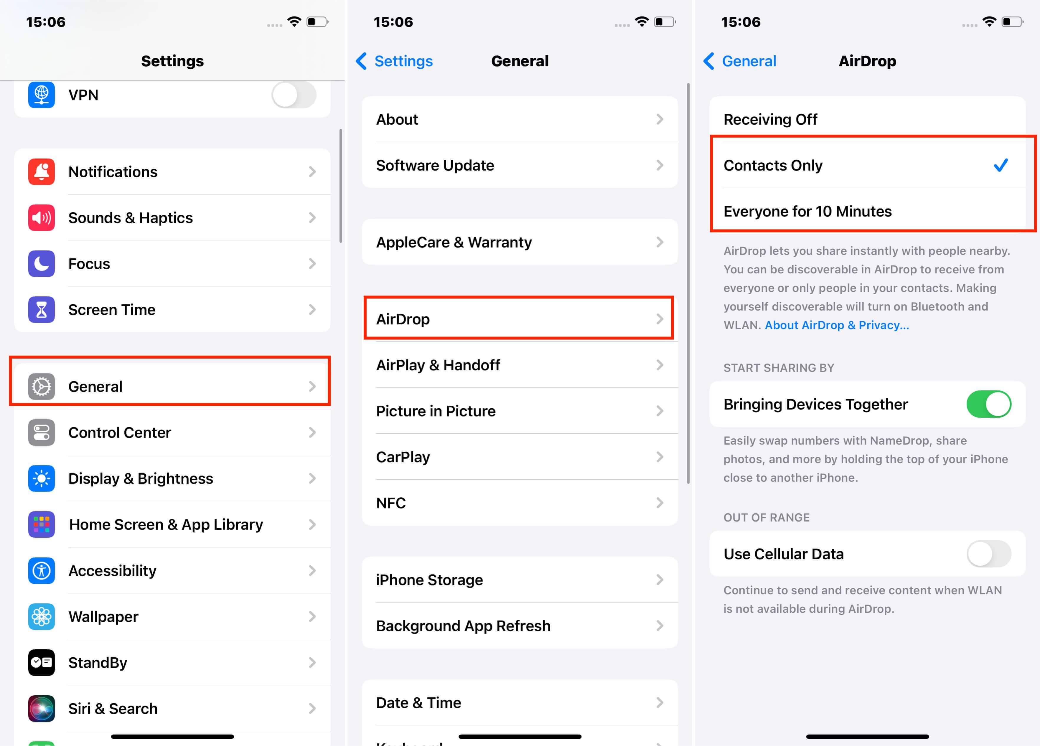 Navigate to Airdrop From Your Device's Settings App