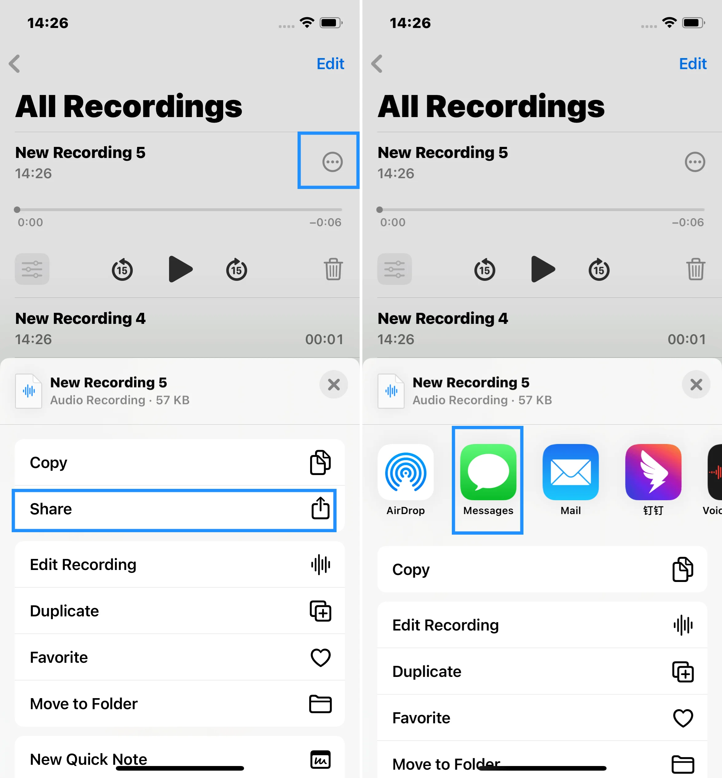 Share Voice Recording Via Messages