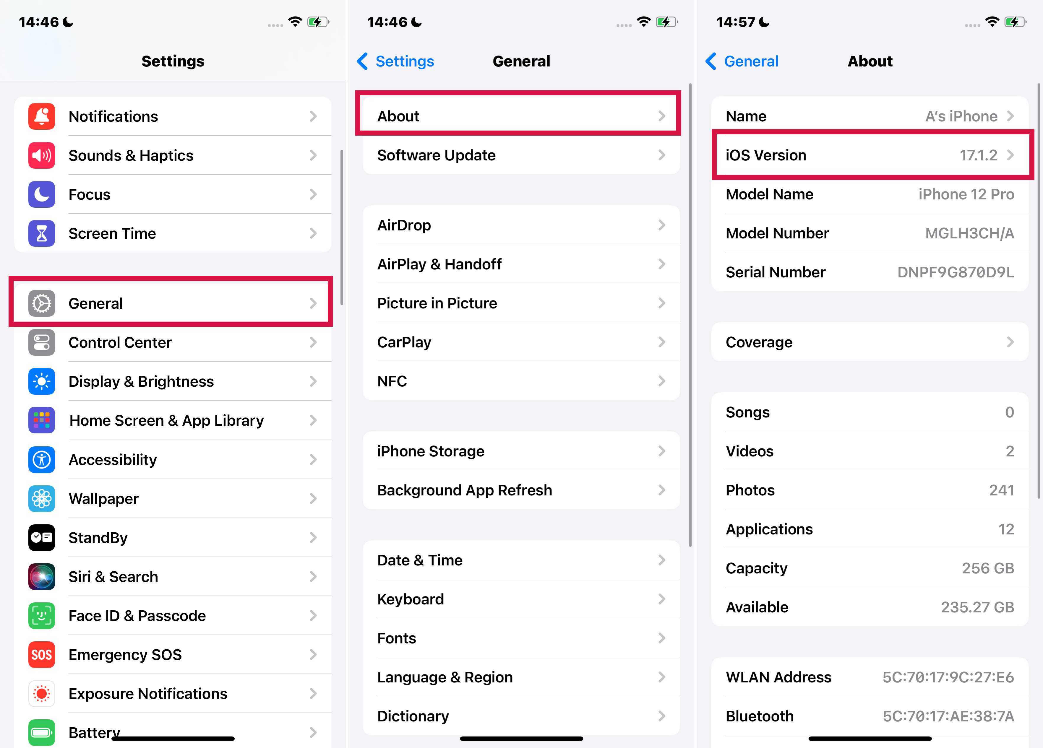 Step to turn on find ios version on iphone settings