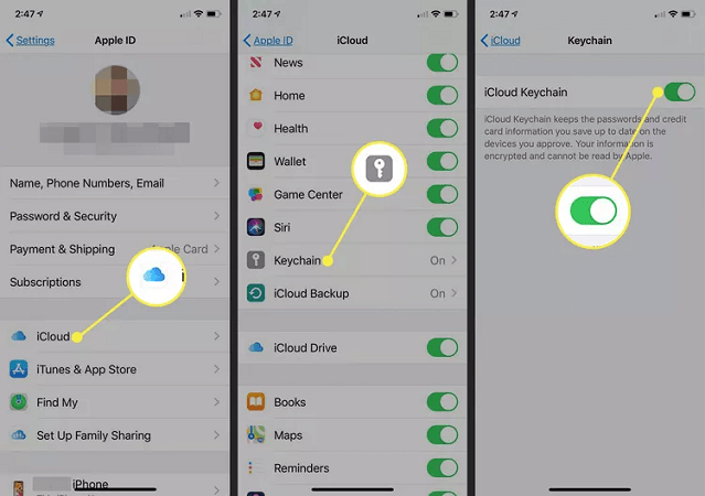 Steps to sync passwords using icloud keychain