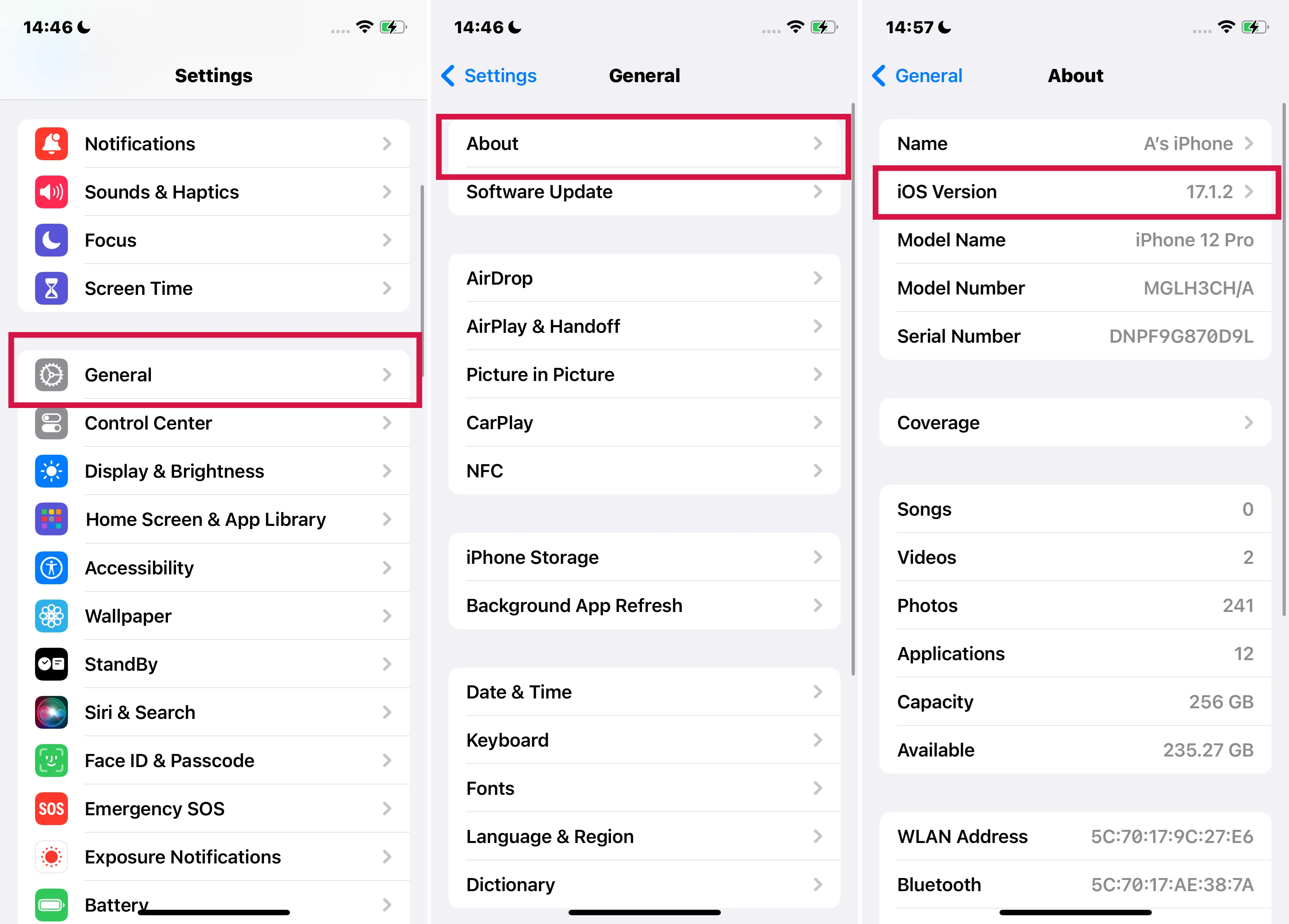 Steps to check iphone ios version via iphone settings app