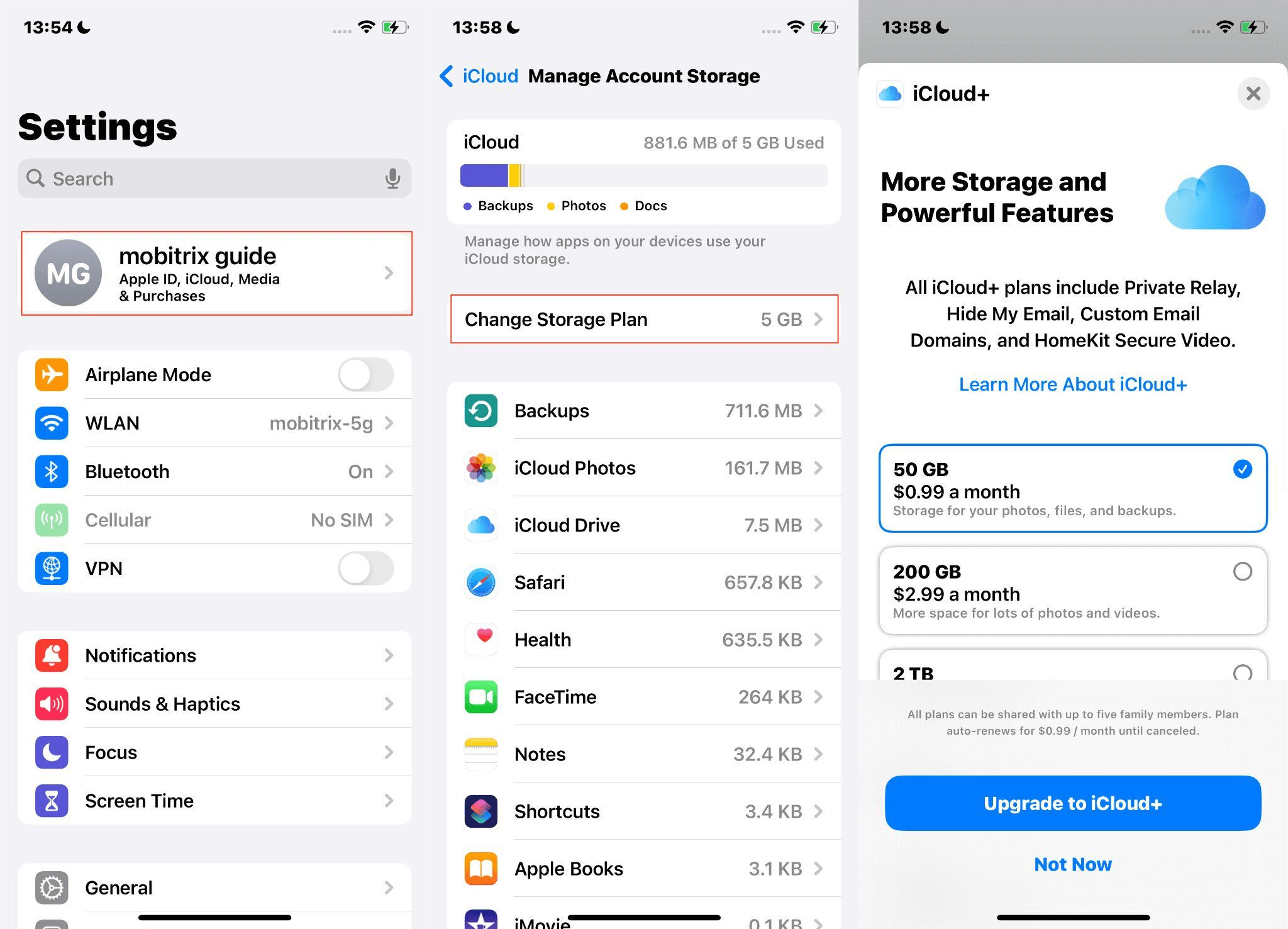 Subscribe to an iCloud Storage Plan