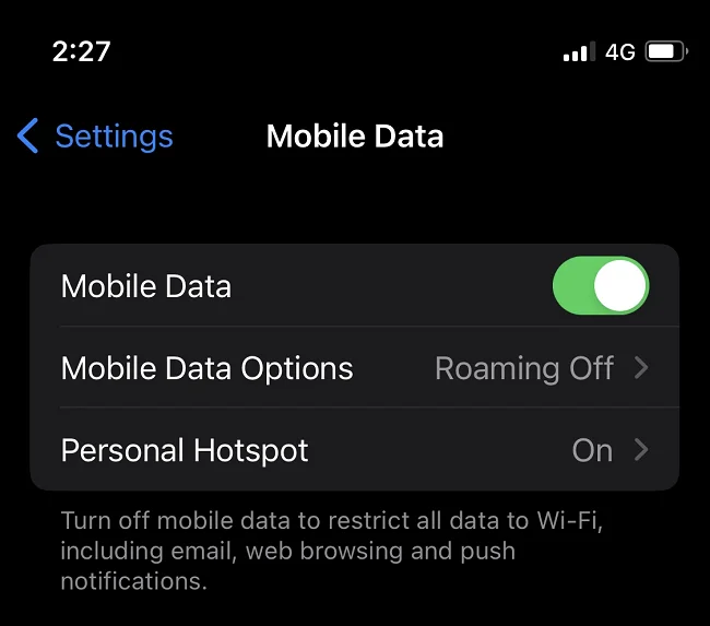 Switch Mobile Data On
