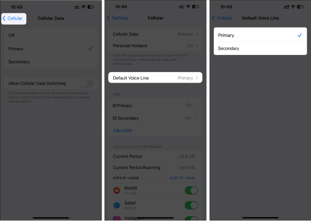 Tap Default Voice Line and Select Preferred SIM