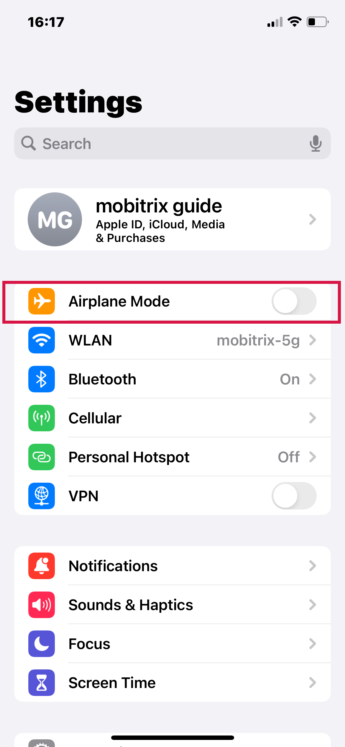 Toggle Airplane Mode On or Off