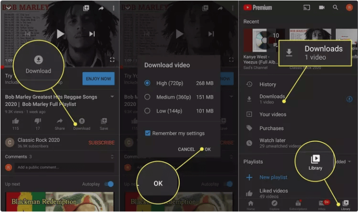 Youtube App Download Button Ok And Library Tab