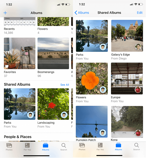 Shared Albums in iPhone Albums