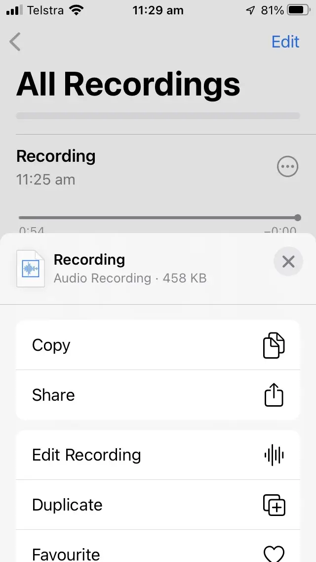 Share Your Recording in the Voice Memos App