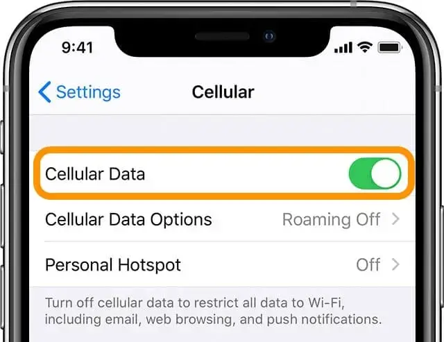 Turn Off and On Cellular Data on iPhone