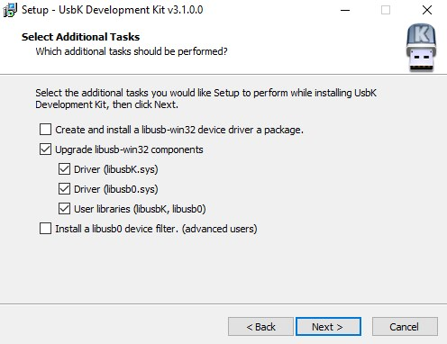MagicGo USB Drivers Select Additional Tasks Select Upgrade libusb-win32 components and Click Next