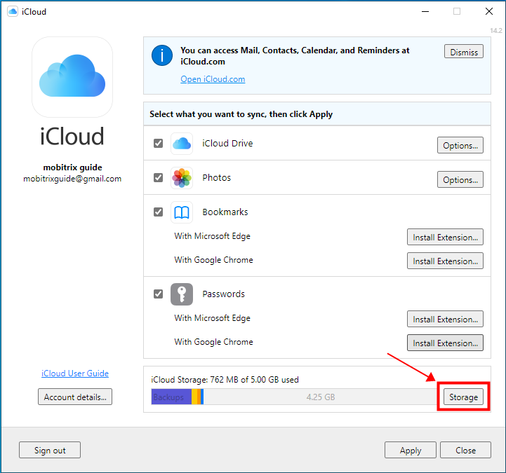 Check iCloud Storage On iCloud For Windows
