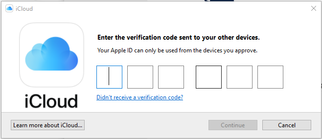 iCloud For Windows Get Verification Code
