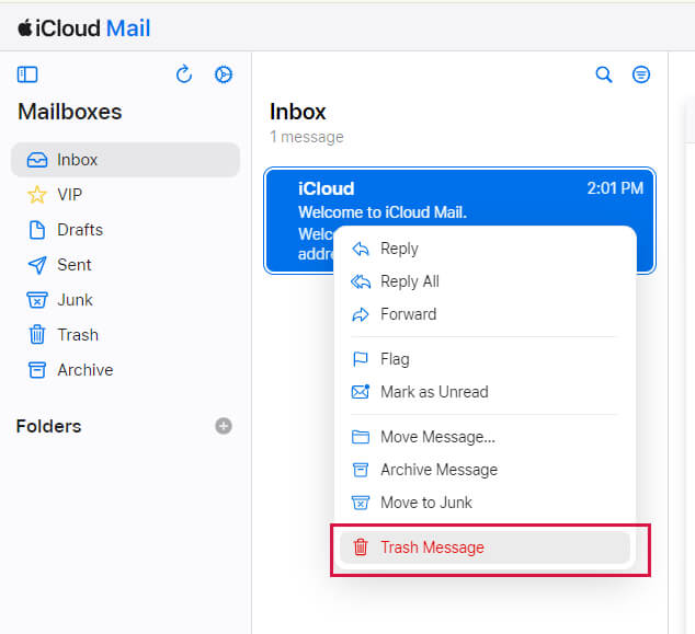 Icloud Mail Inbox Trash Message