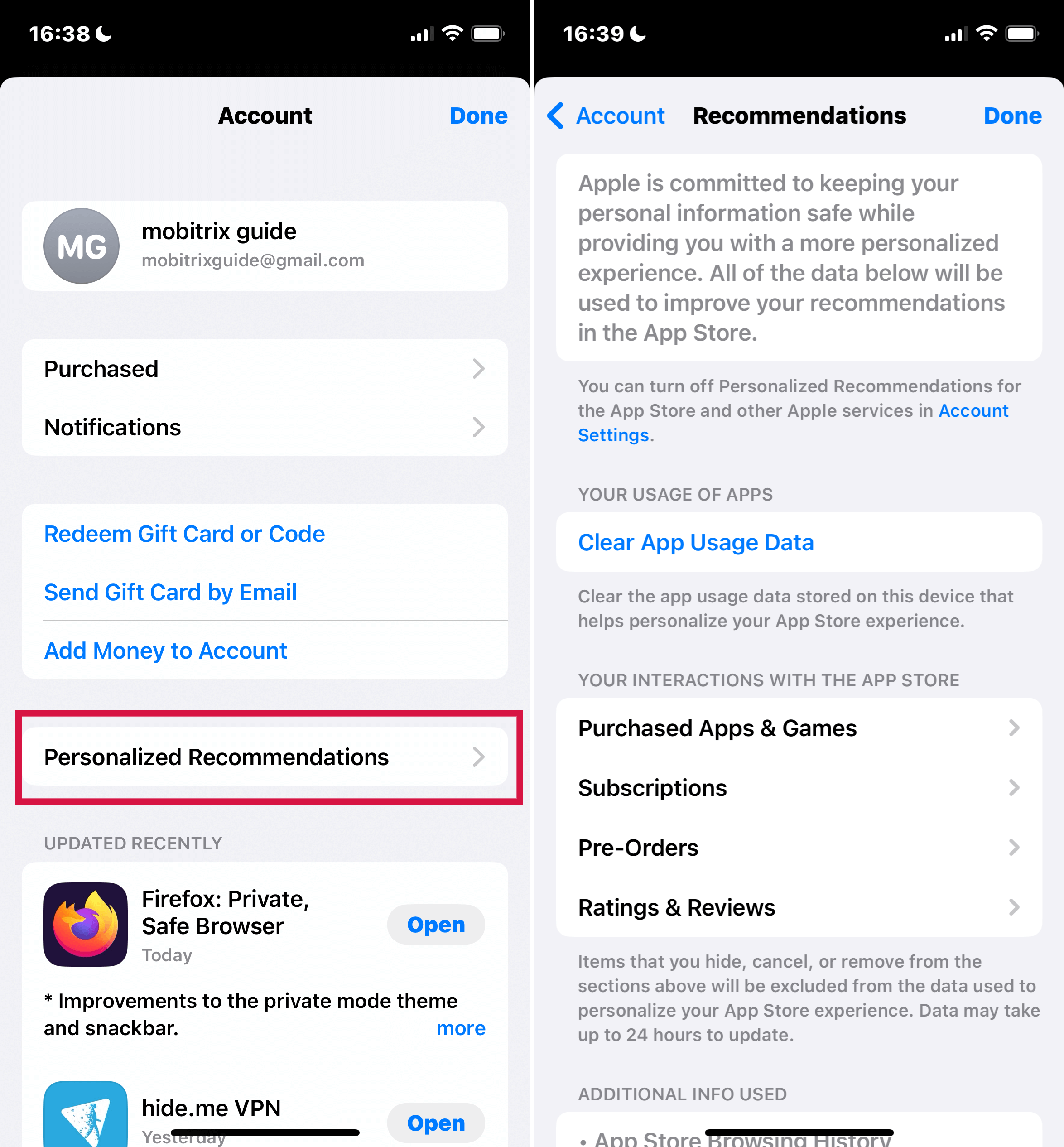 Iphone App Store Account Settings Personalization Options