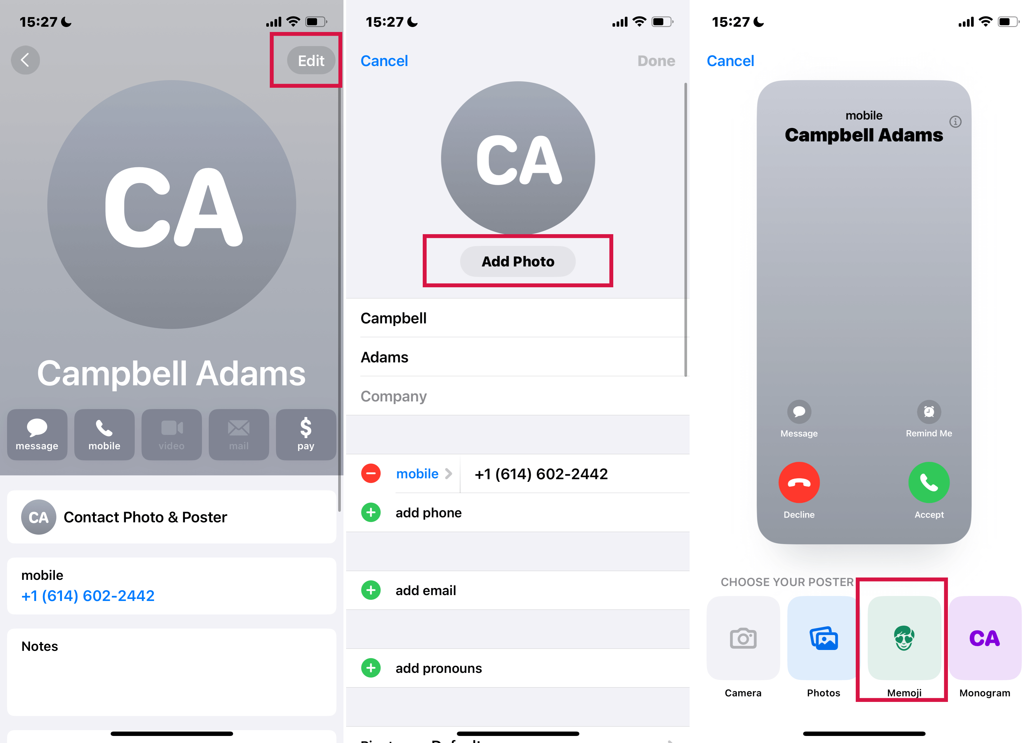 Iphone Contacts App Edit Profile Memoji