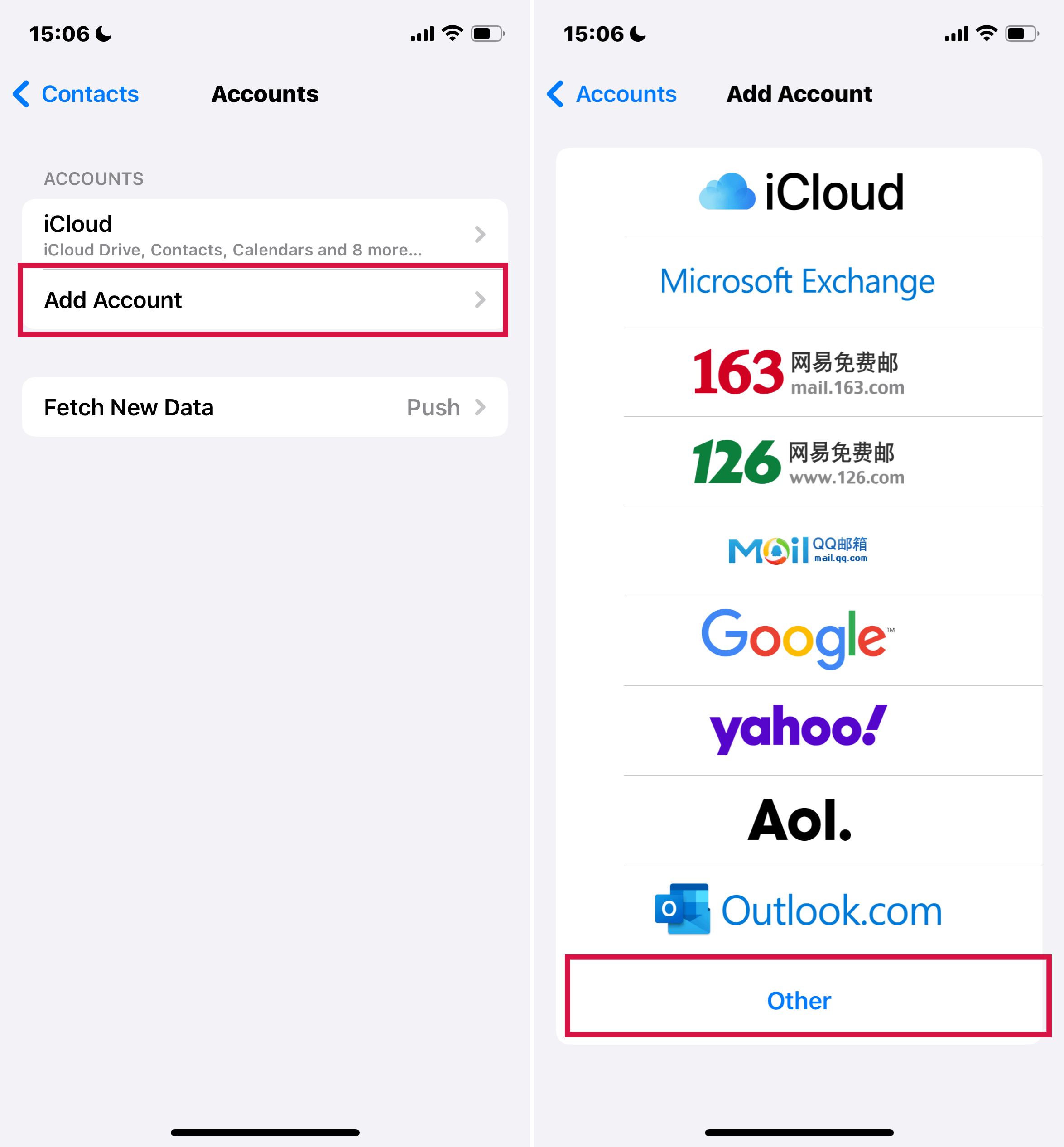 Iphone Setting Accounts Add Account Other