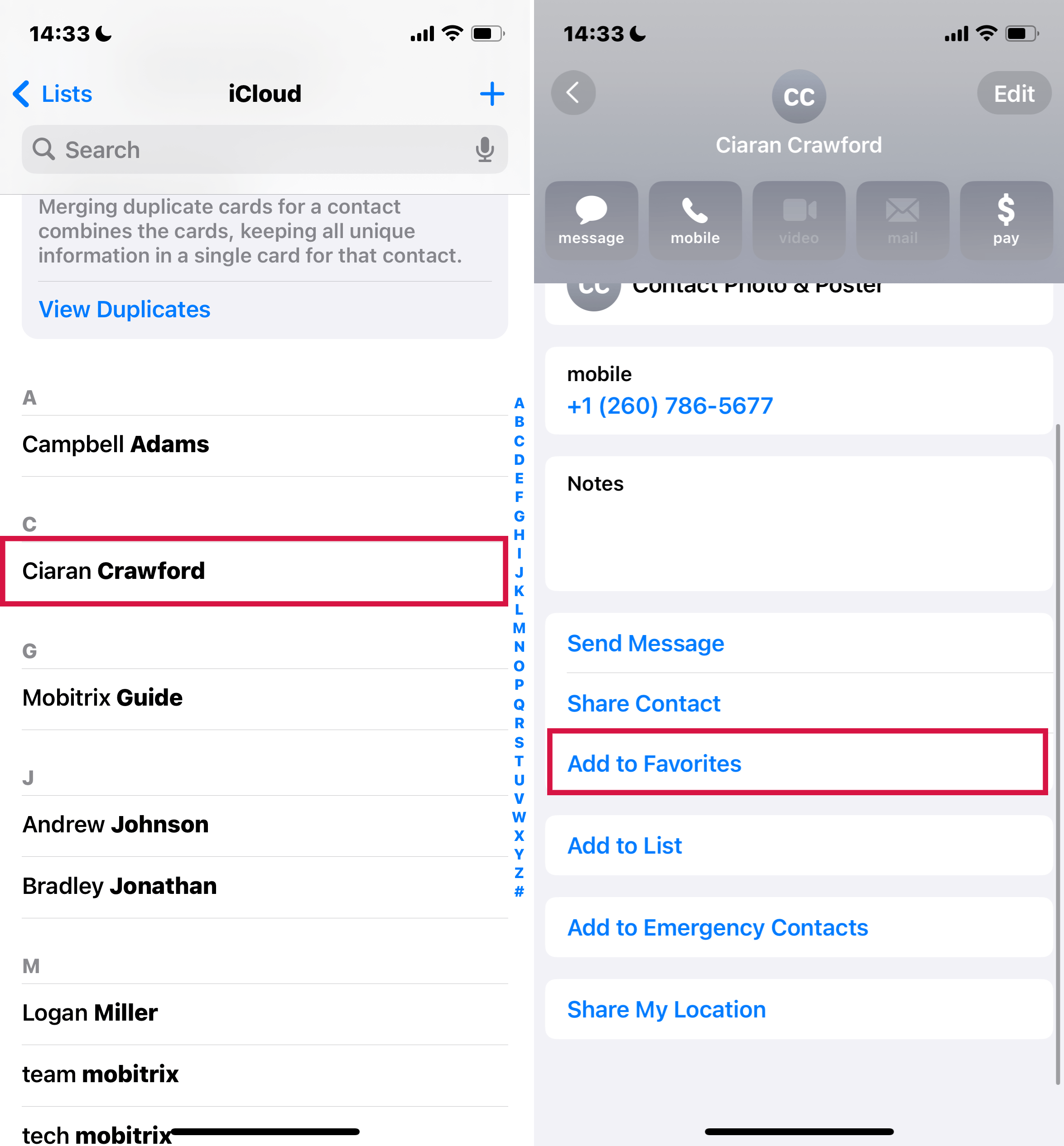 Step to Adding a Contact to Favorites on iphone