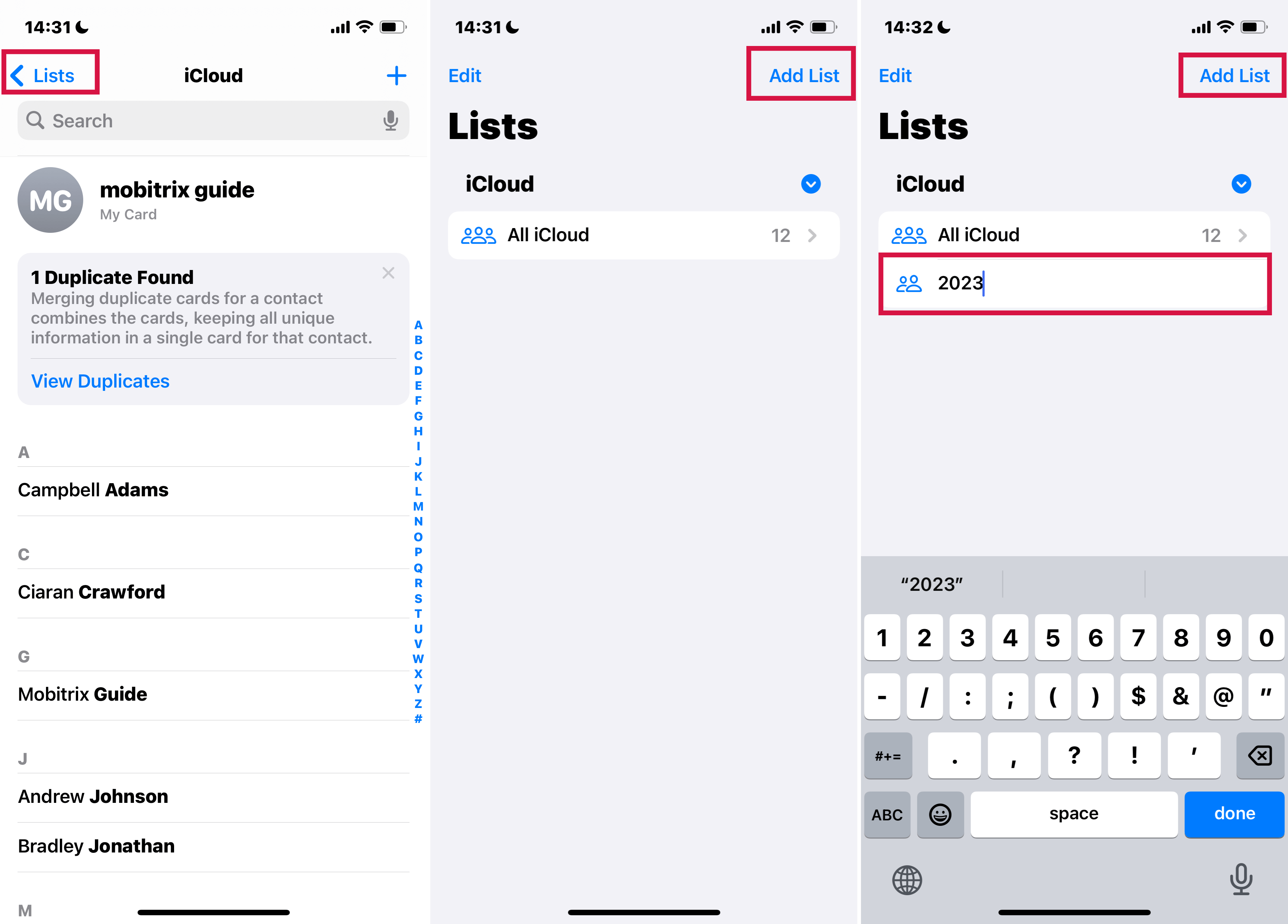 Step to Creating a Contact List on iphone