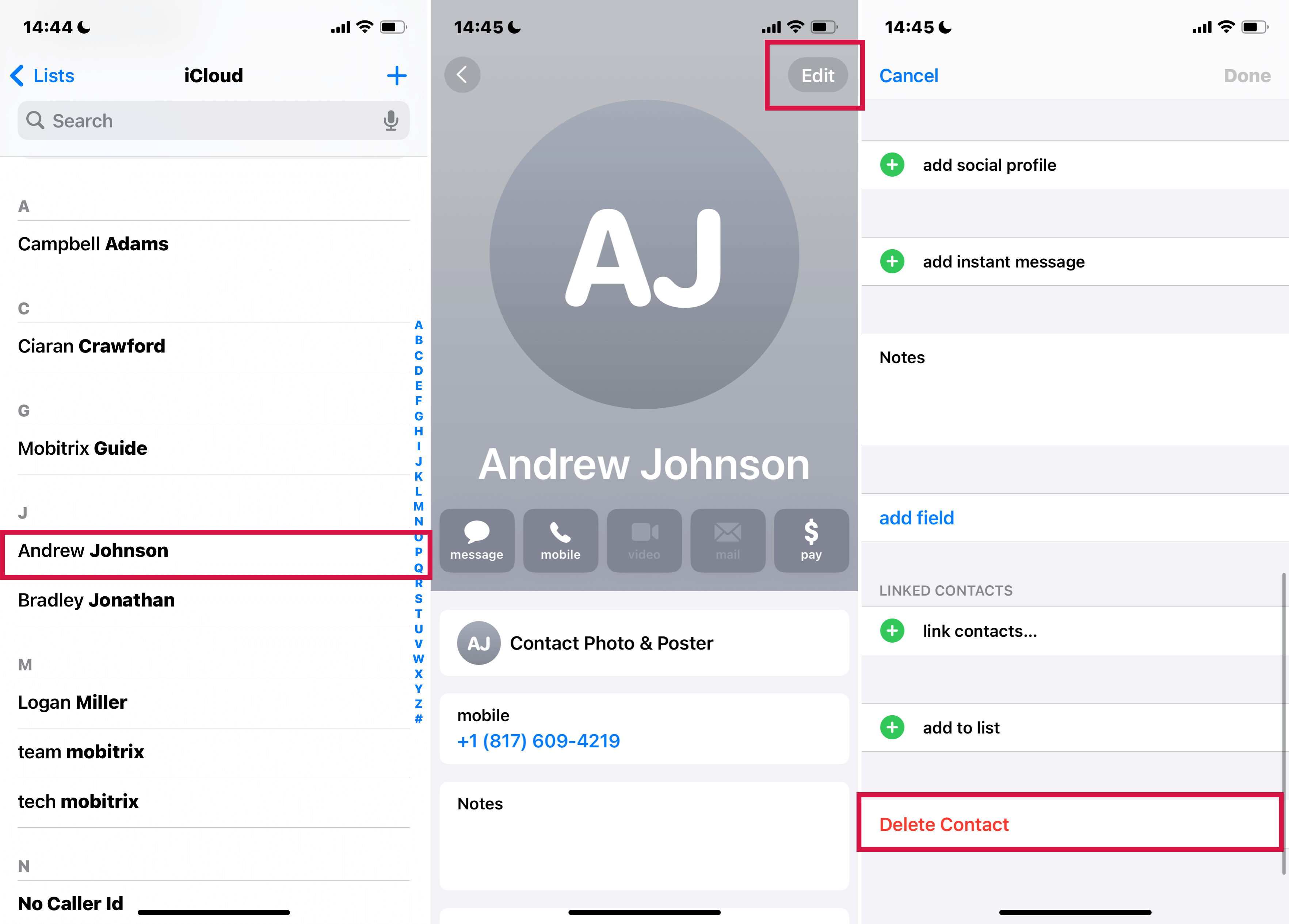 Step to Deleting a Contact on iphone