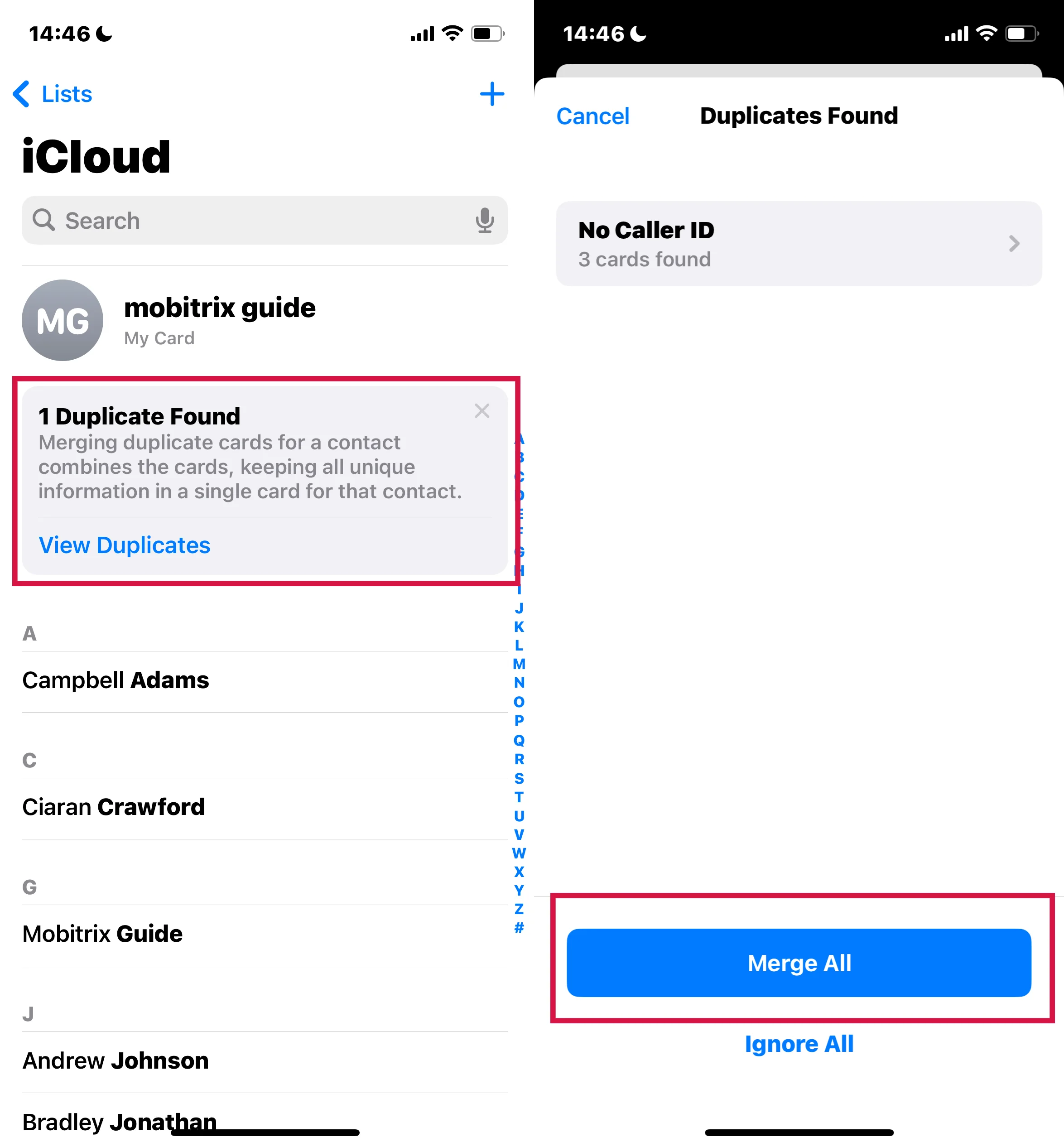 Step to Merge All Duplicate Contacts on iphone