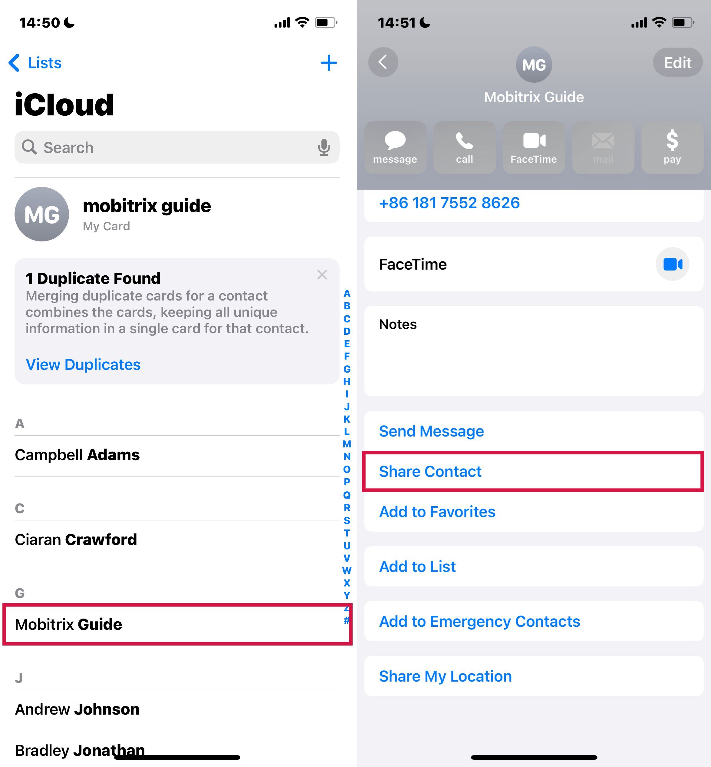 Steps to share contact on iphone