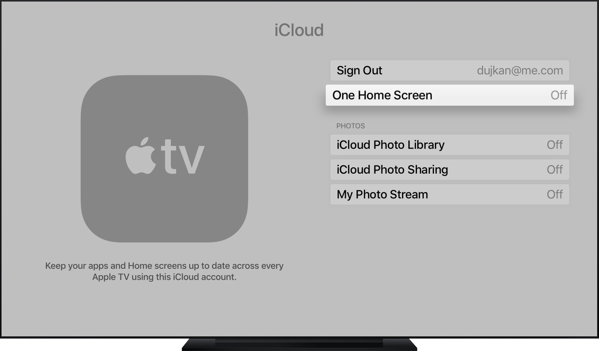 Turn on the One Home Screen Option on Apple TV